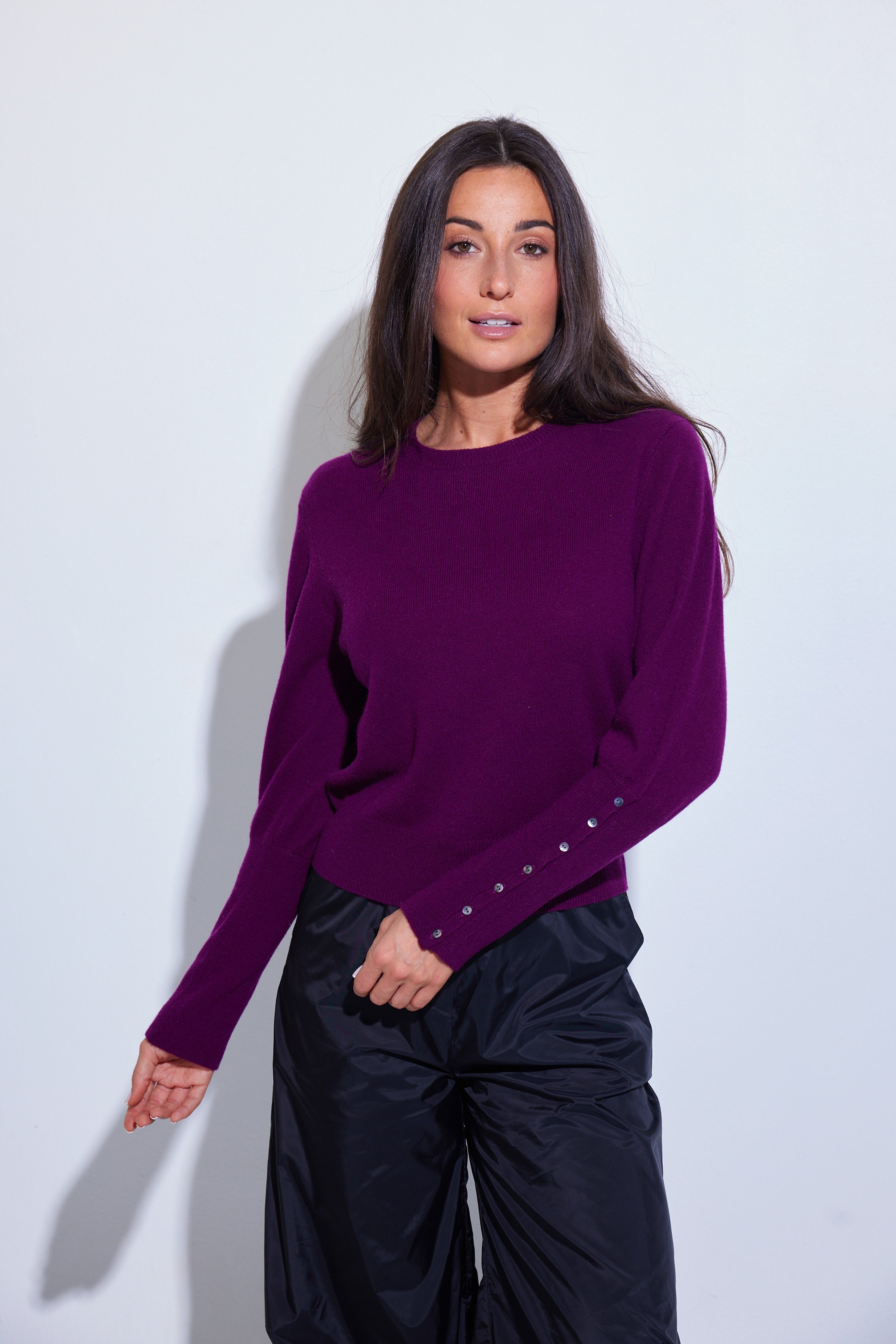 COLORUSH MOCHA ELEGANT PUFF CREW SWEATER