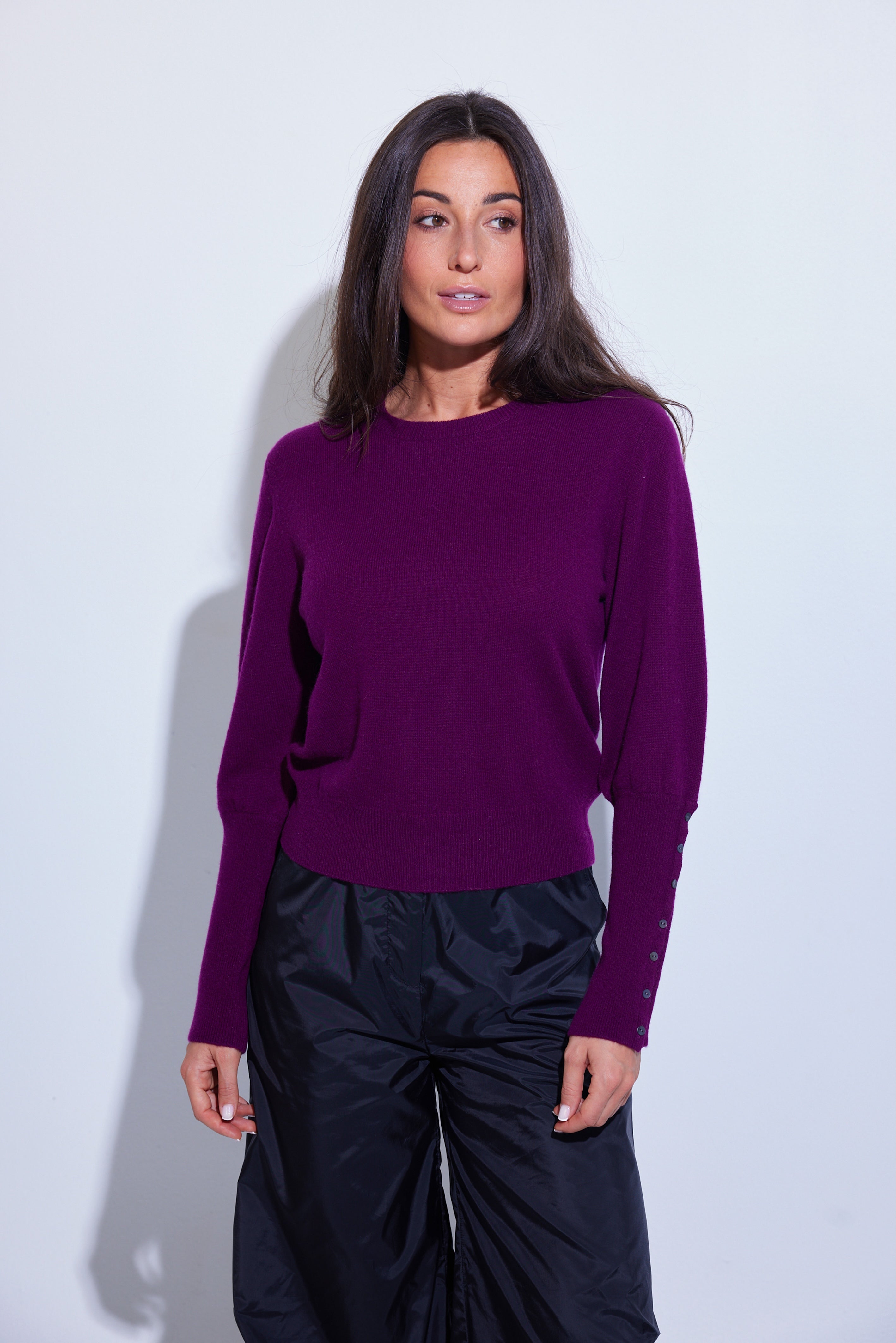 COLORUSH MOCHA ELEGANT PUFF CREW SWEATER