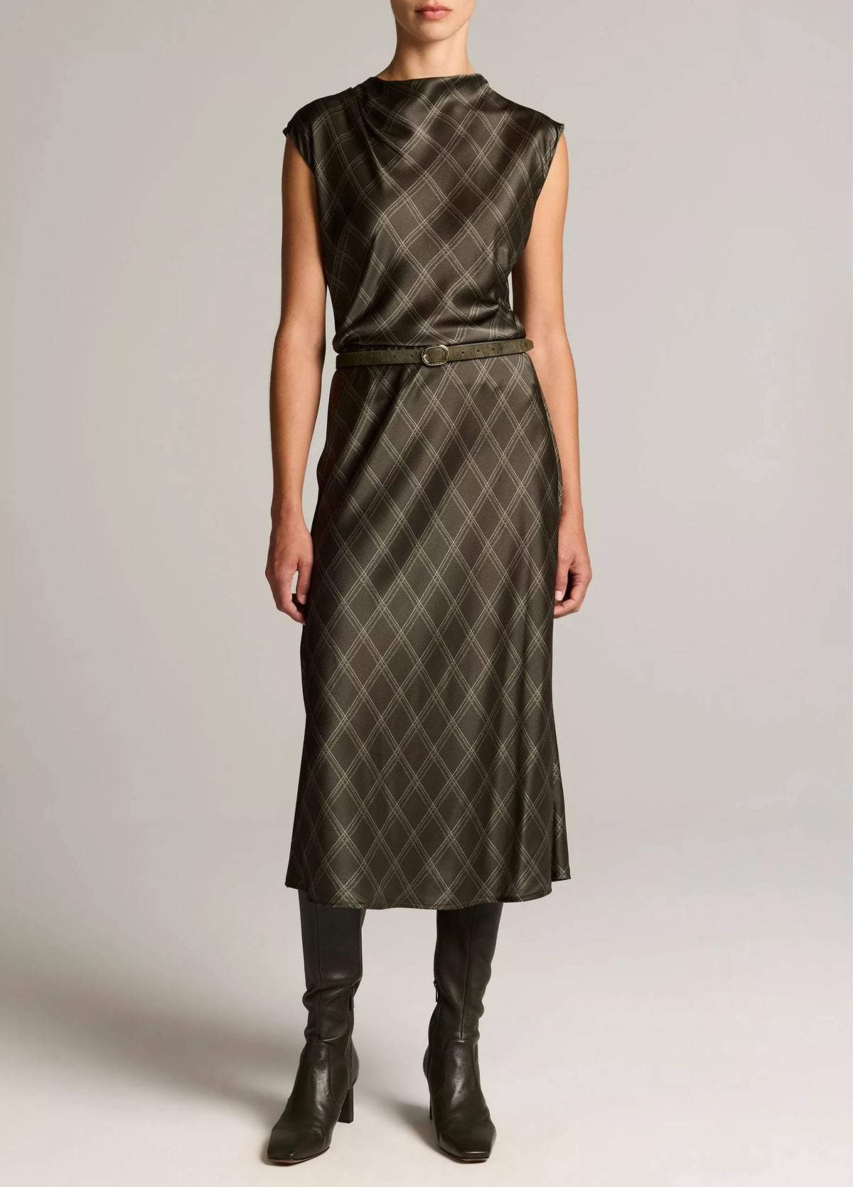 VINCE DIAMOND PLAID MATTE SKIRT
