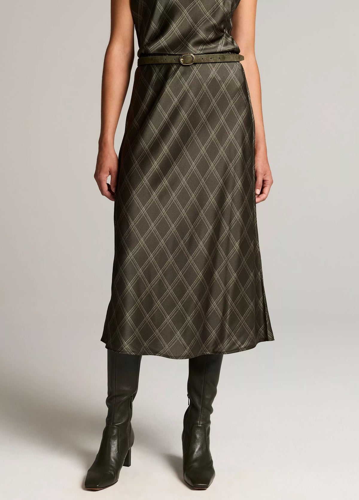VINCE DIAMOND PLAID MATTE SKIRT