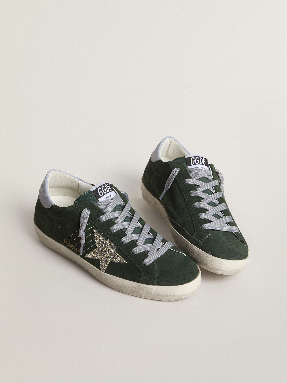GOLDEN GOOSE SUPER-STAR GREEN/PLATINUM/QUARRY