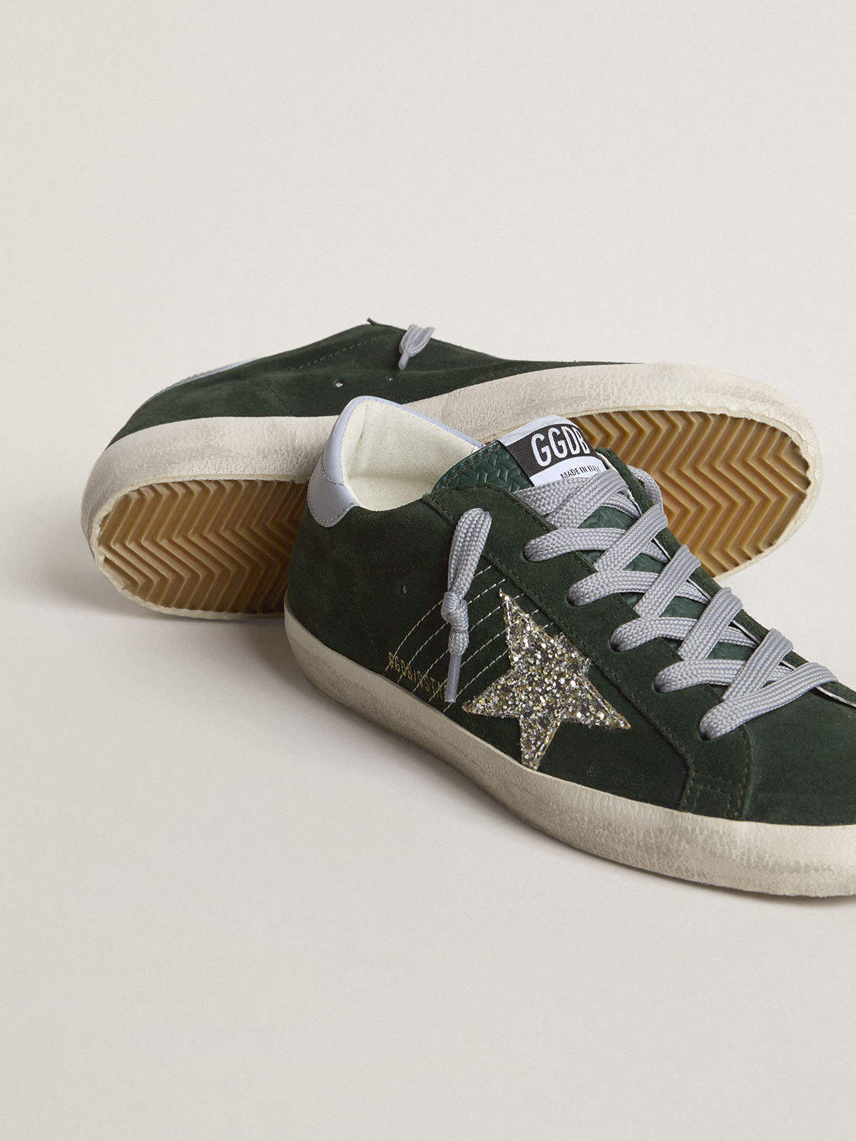 GOLDEN GOOSE SUPER-STAR GREEN/PLATINUM/QUARRY