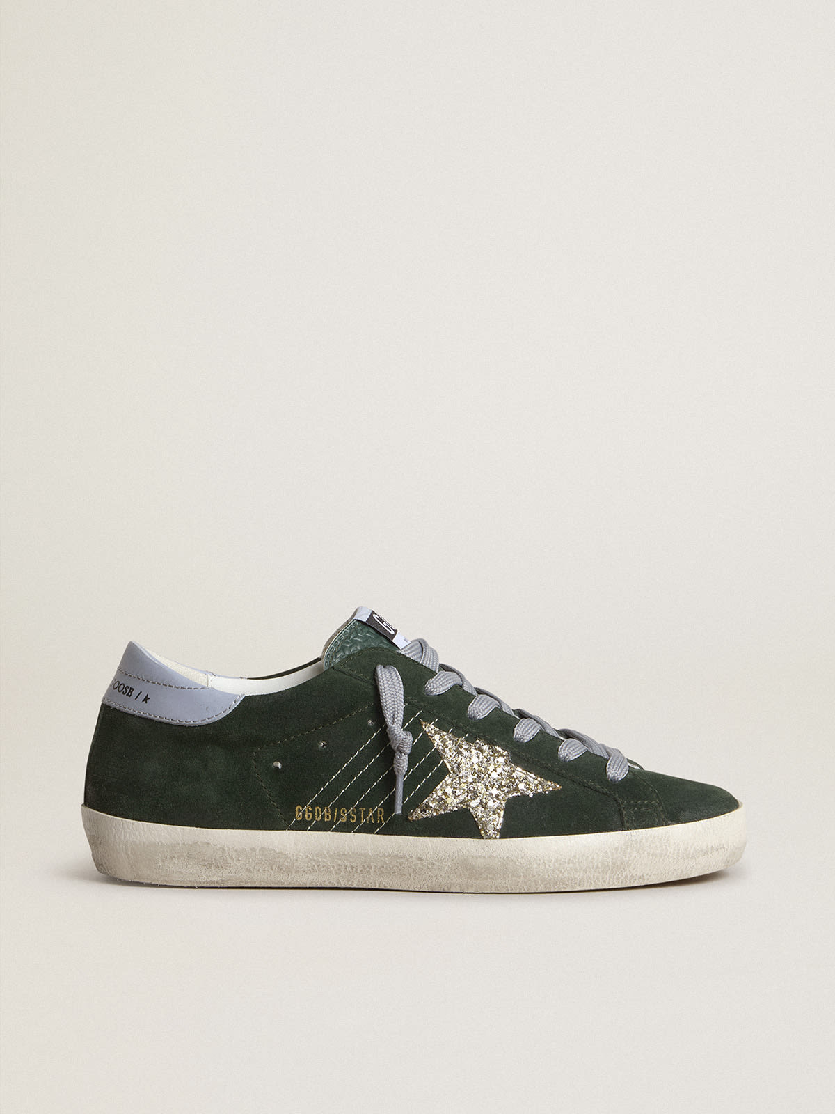 GOLDEN GOOSE SUPER-STAR GREEN/PLATINUM/QUARRY