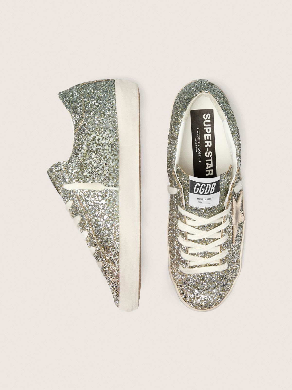 GOLDEN GOOSE SUPER-STAR OMBRÉ GLITTER PLATINUM GREEN