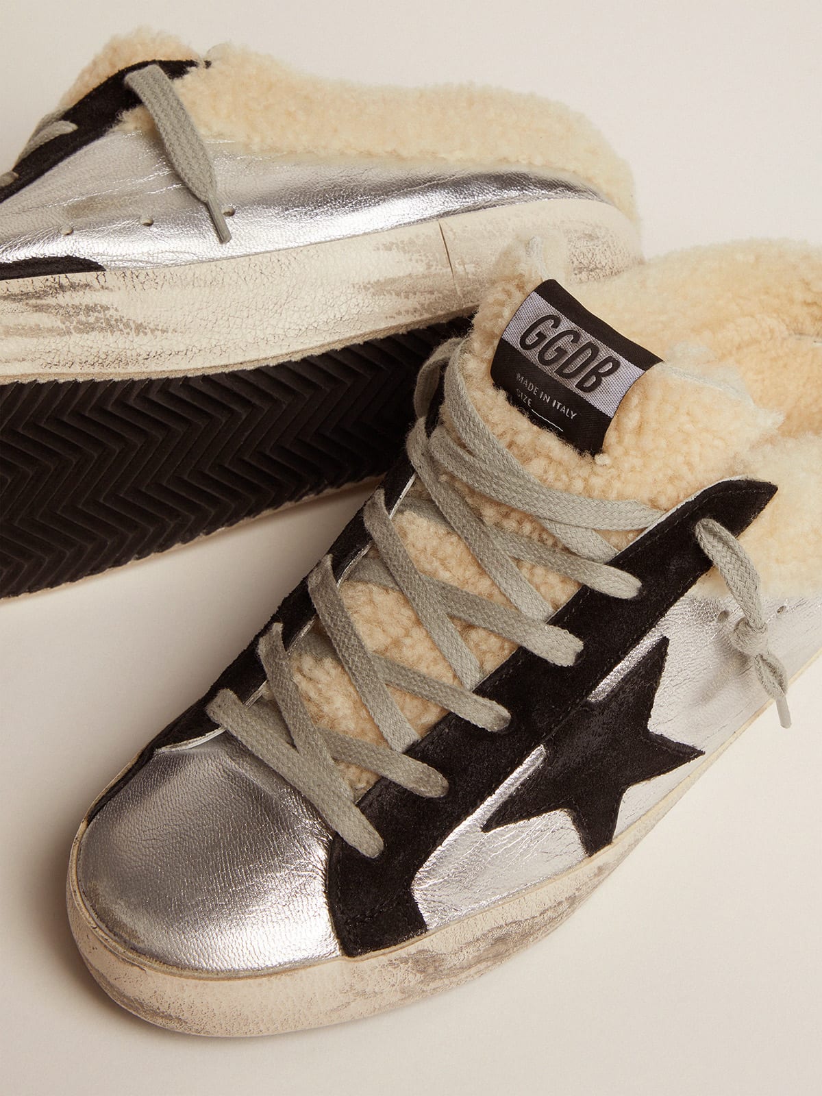 GODLEN GOOSE SUPER-STAR SABOT SILVER/BLACK/BEIGE