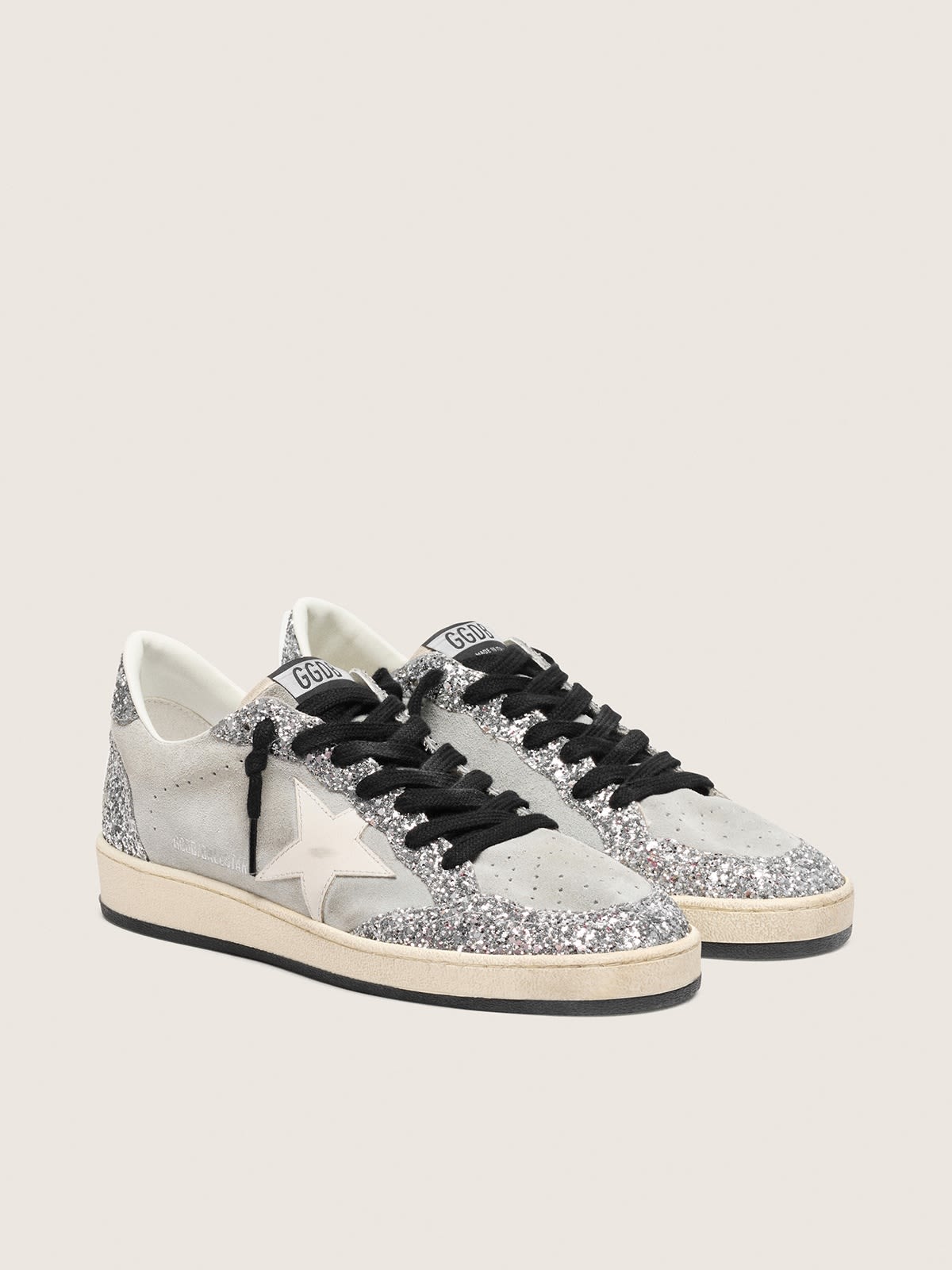 GOLDEN GOOSE BALL-STAR SUEDE GLITTER GREY/SILVER