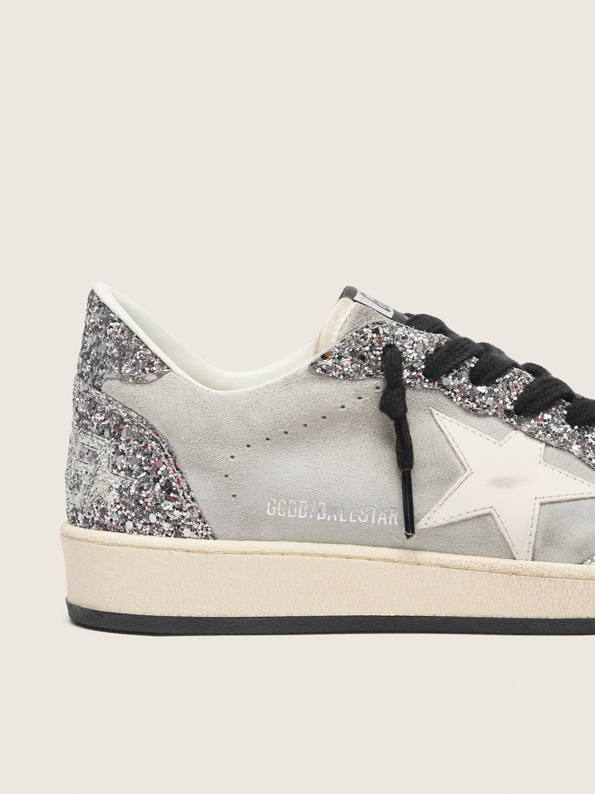GOLDEN GOOSE BALL-STAR SUEDE GLITTER GREY/SILVER