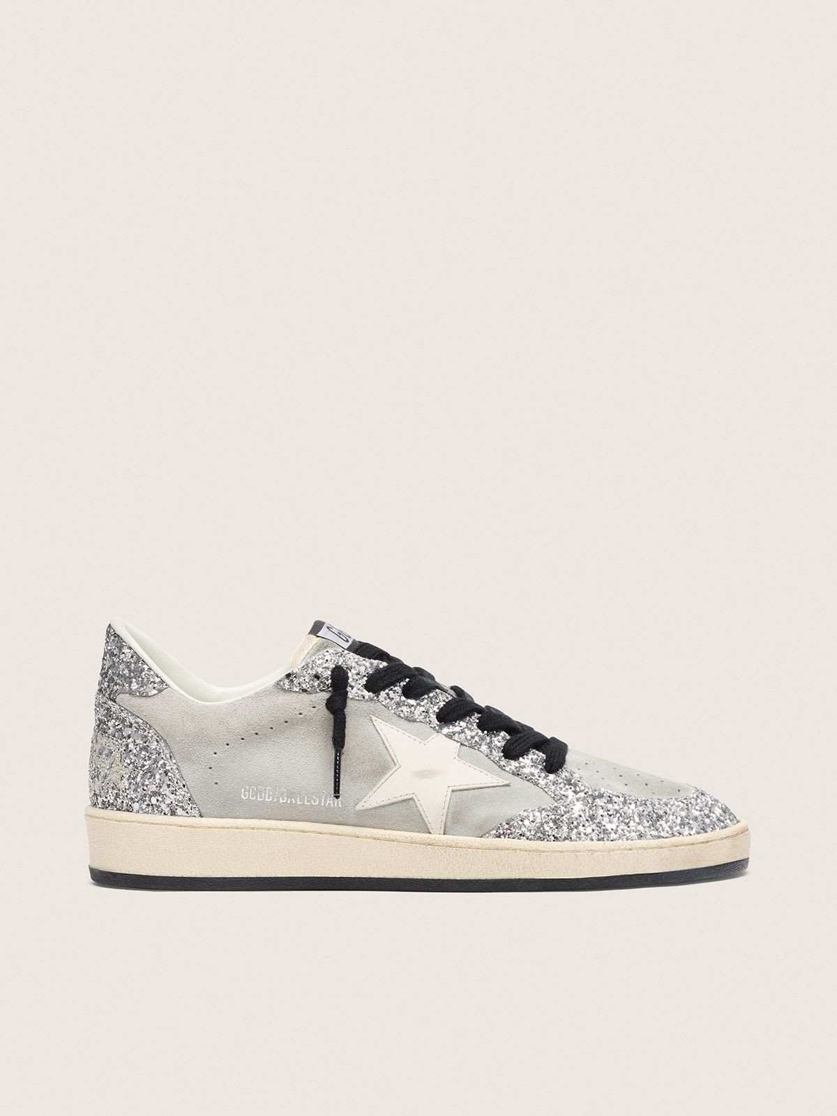 GOLDEN GOOSE BALL-STAR SUEDE GLITTER GREY/SILVER