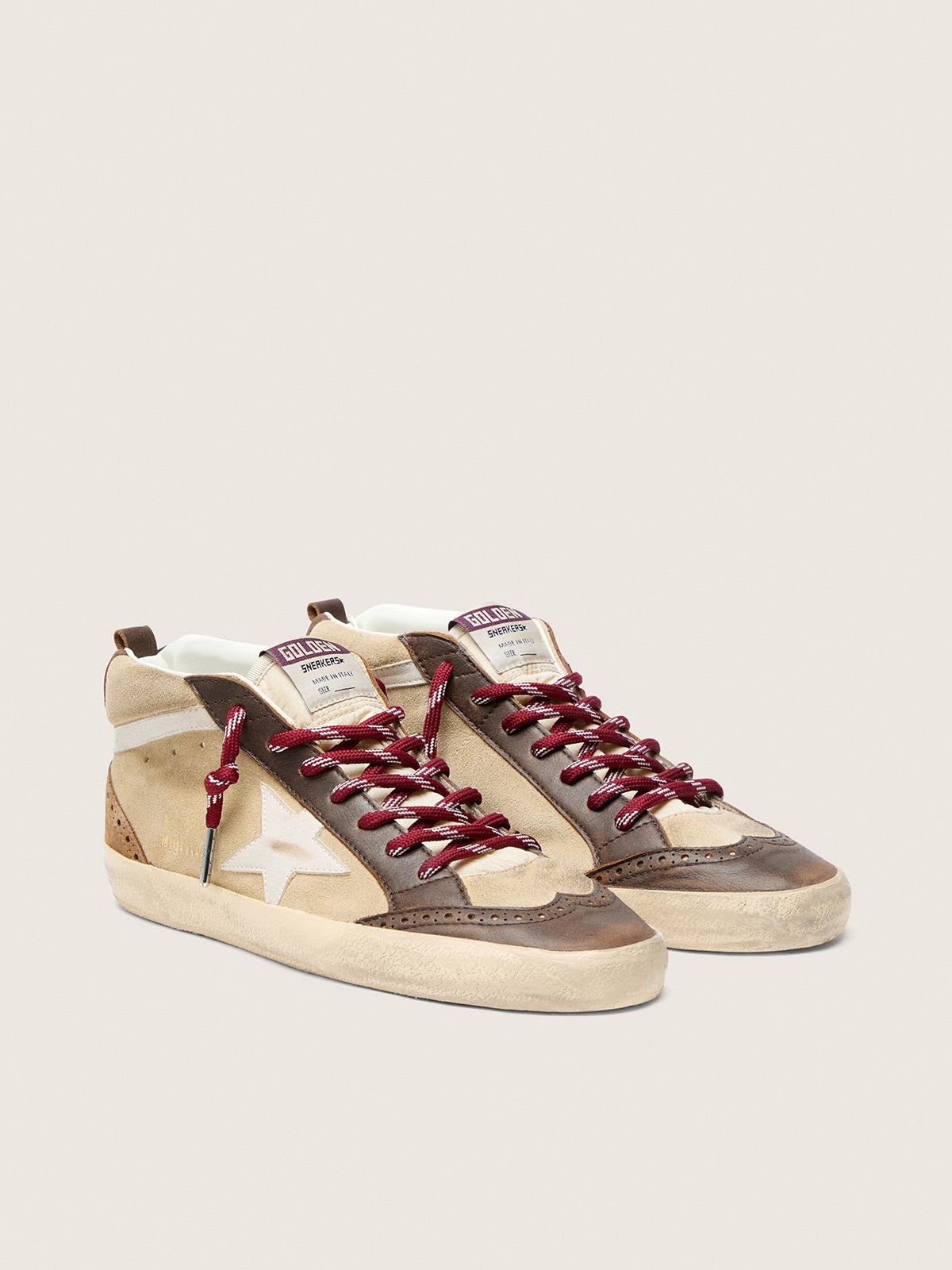 GOLDEN GOOSE MID-STAR BEIGE LEATHER WHITE STAR