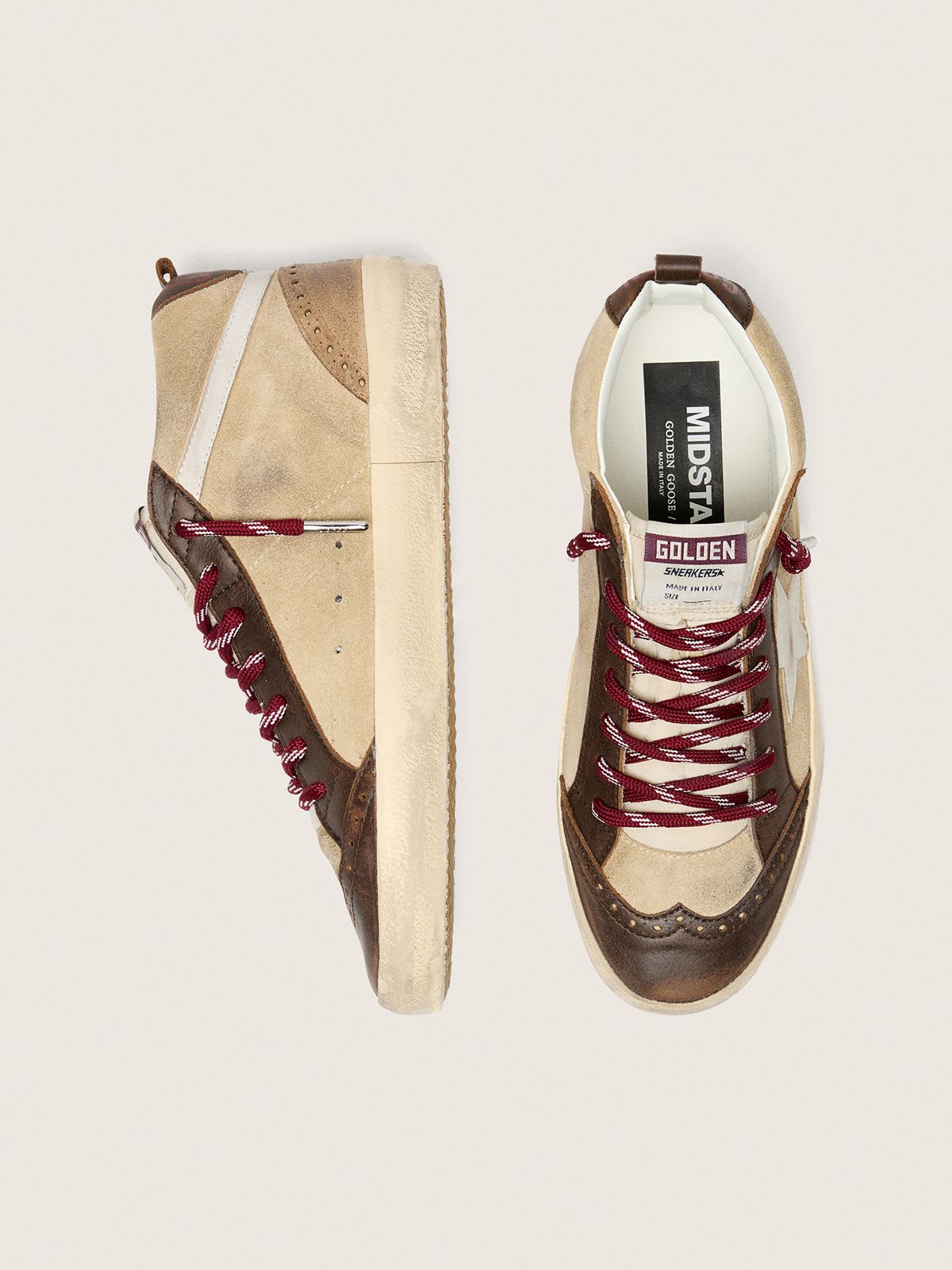 GOLDEN GOOSE MID-STAR BEIGE LEATHER WHITE STAR