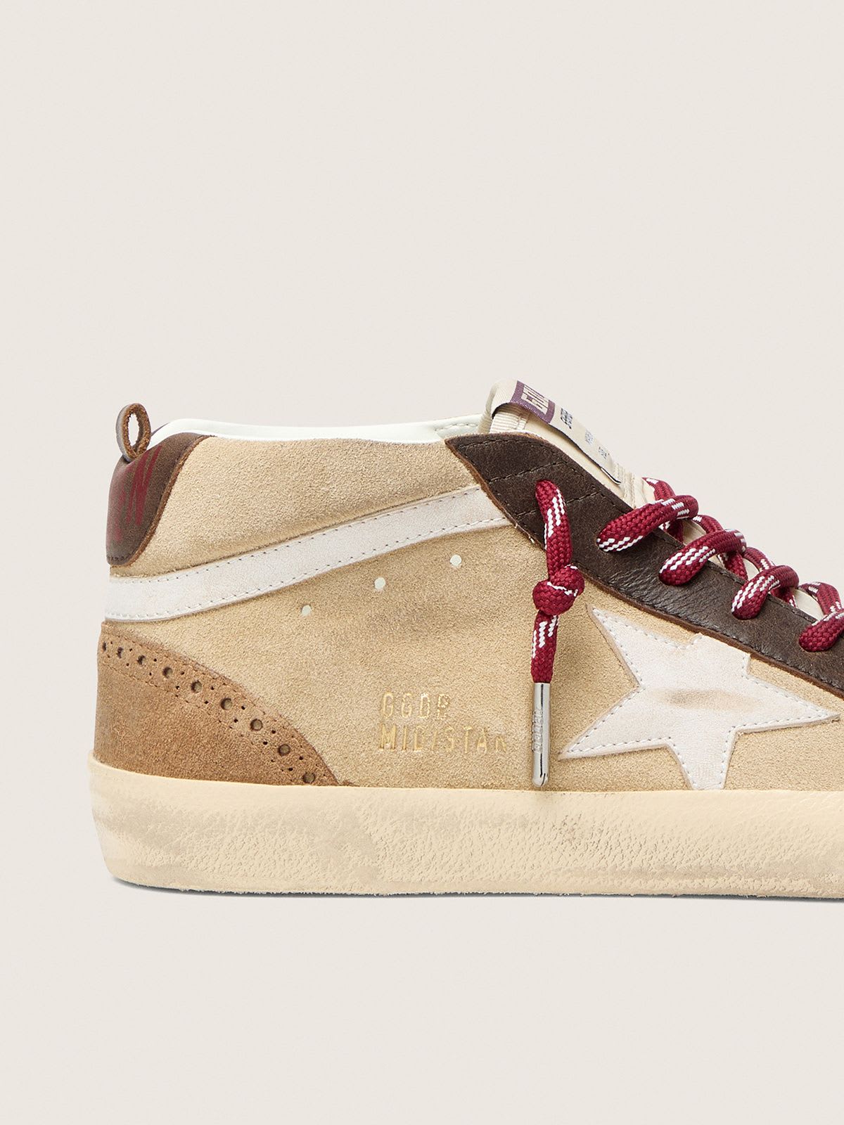 GOLDEN GOOSE MID-STAR BEIGE LEATHER WHITE STAR