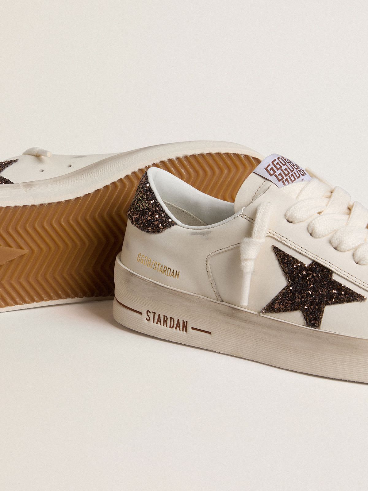 GOLDEN GOOSE STARDAN GLITTER STAR WHITE BEIGE