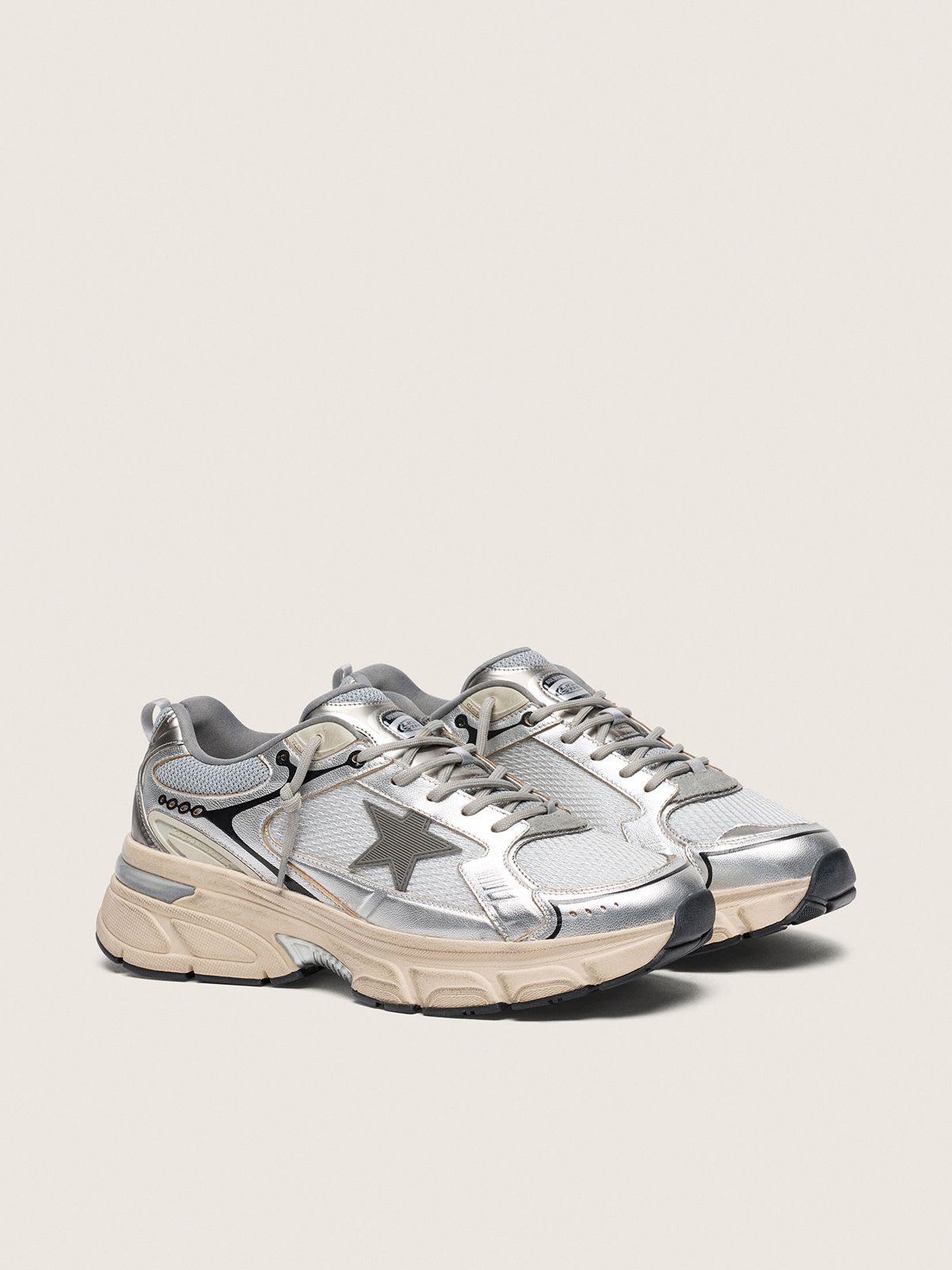 GOLDEN GOOSE LIGHTSTAR GREY MESH AND SILVER