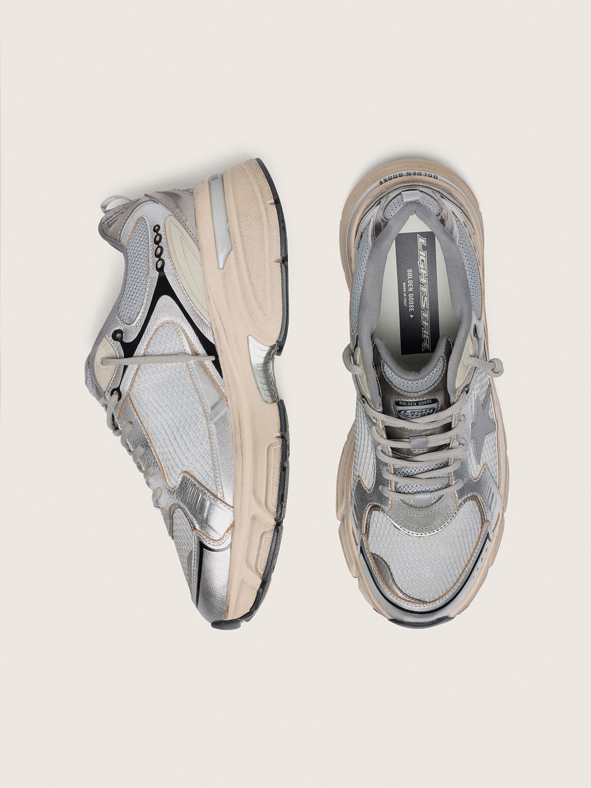 GOLDEN GOOSE LIGHTSTAR GREY MESH AND SILVER