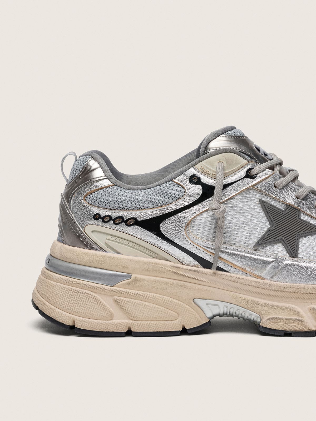 GOLDEN GOOSE LIGHTSTAR GREY MESH AND SILVER