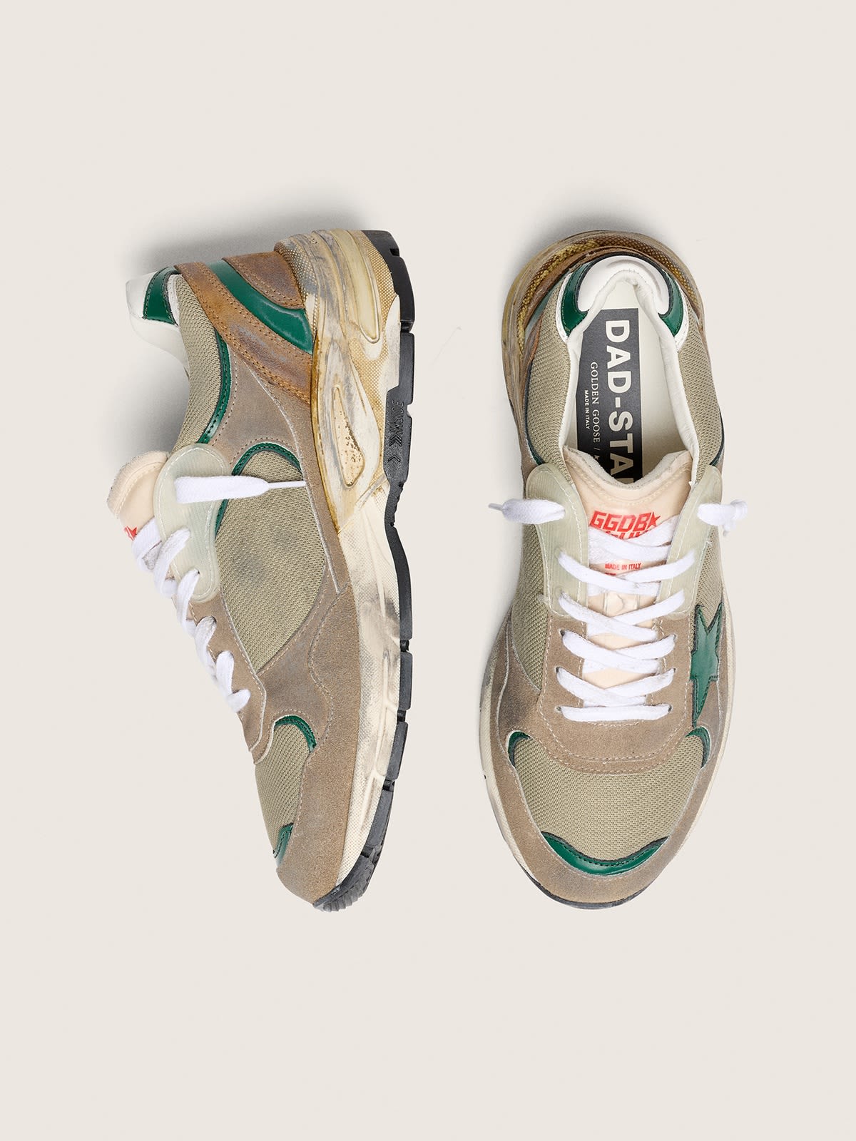 GOLDEN GOOSE RUNNING DAD TAUPE & GREEN