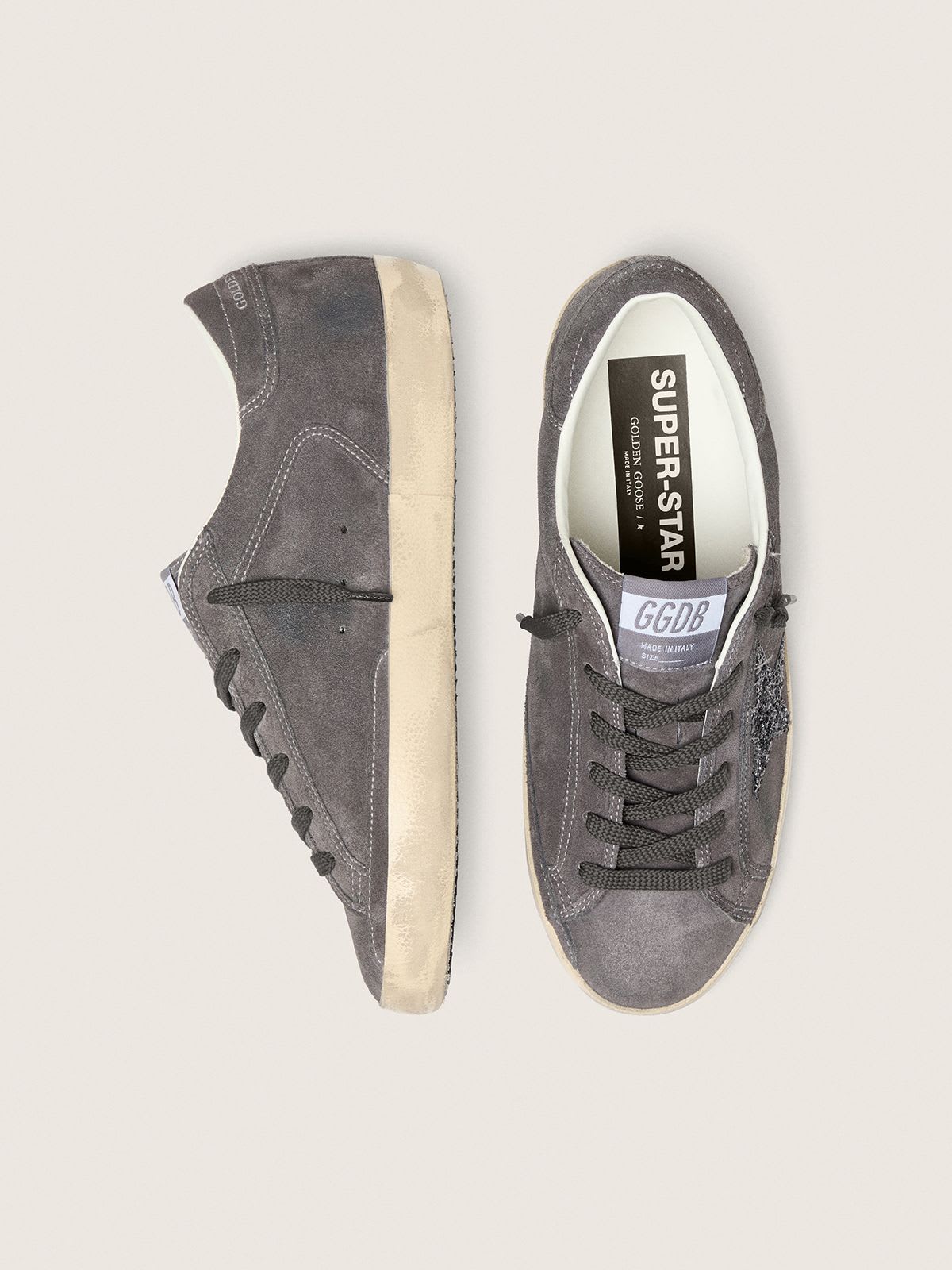 GOLDEN GOOSE SUPER-STAR GREY SUEDE GLITTER