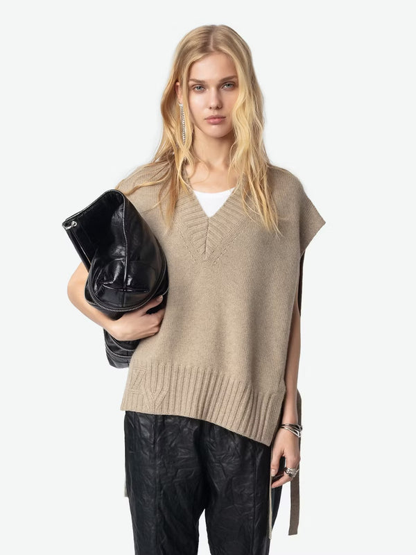ZADIG & VOLTAIRE MADDY CASHMERE SLEEVELESS KNIT OATMEAL