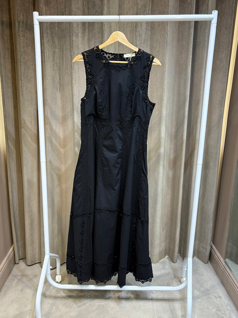 ULLA JOHNSON ANELA BLACK EMBROIDERED DRESS