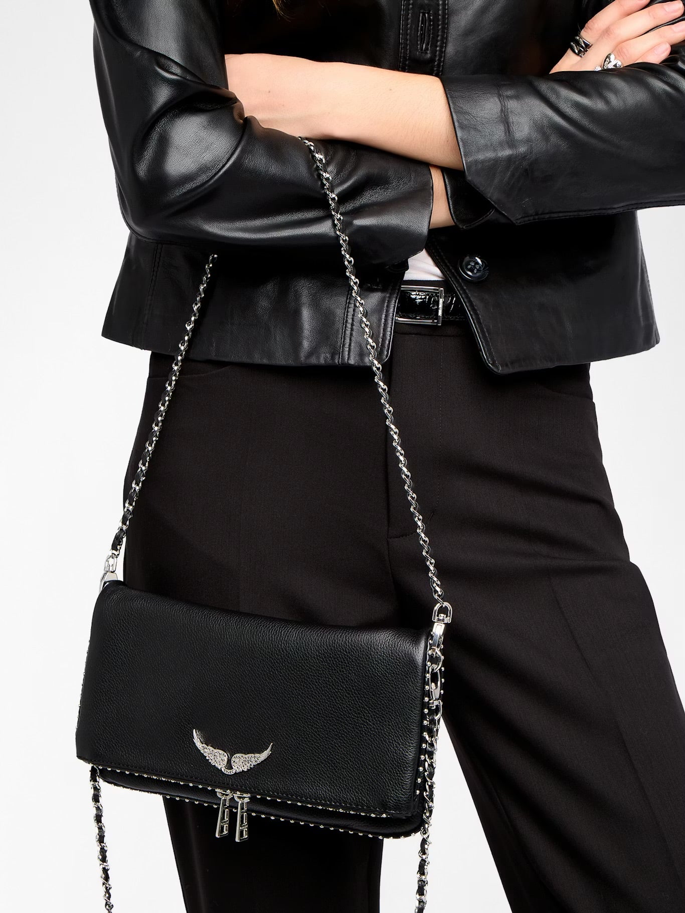 ZADIG & VOLTAIRE ROCK LEATHER BAG WITH STUD TRIM