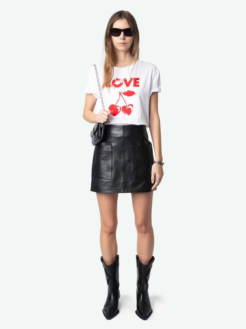 ZADIG & VOLTAIRE WALK BC CONCERT CHERRY LOVE WHITE T-SHIRT