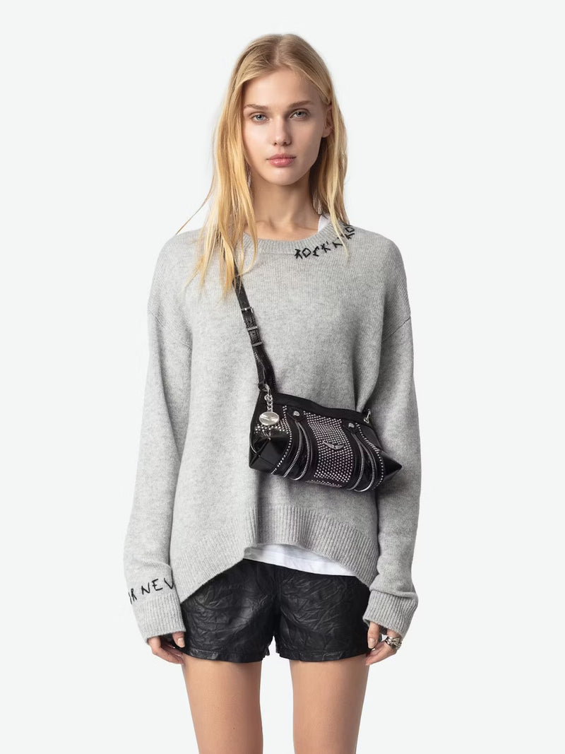 ZADIG & VOLTAIRE MARKUS GRIS CHINE CASHMERE SWEATER
