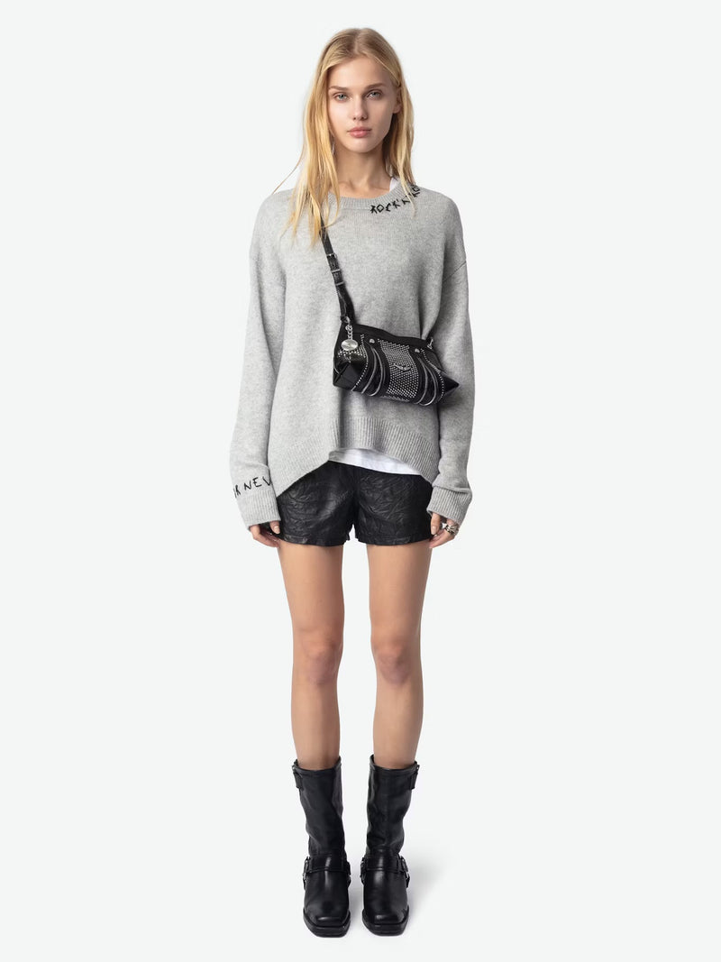 ZADIG & VOLTAIRE MARKUS GRIS CHINE CASHMERE SWEATER