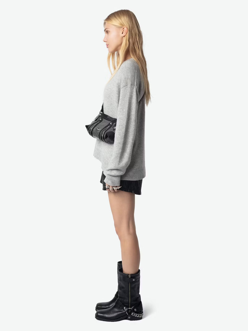 ZADIG & VOLTAIRE MARKUS GRIS CHINE CASHMERE SWEATER