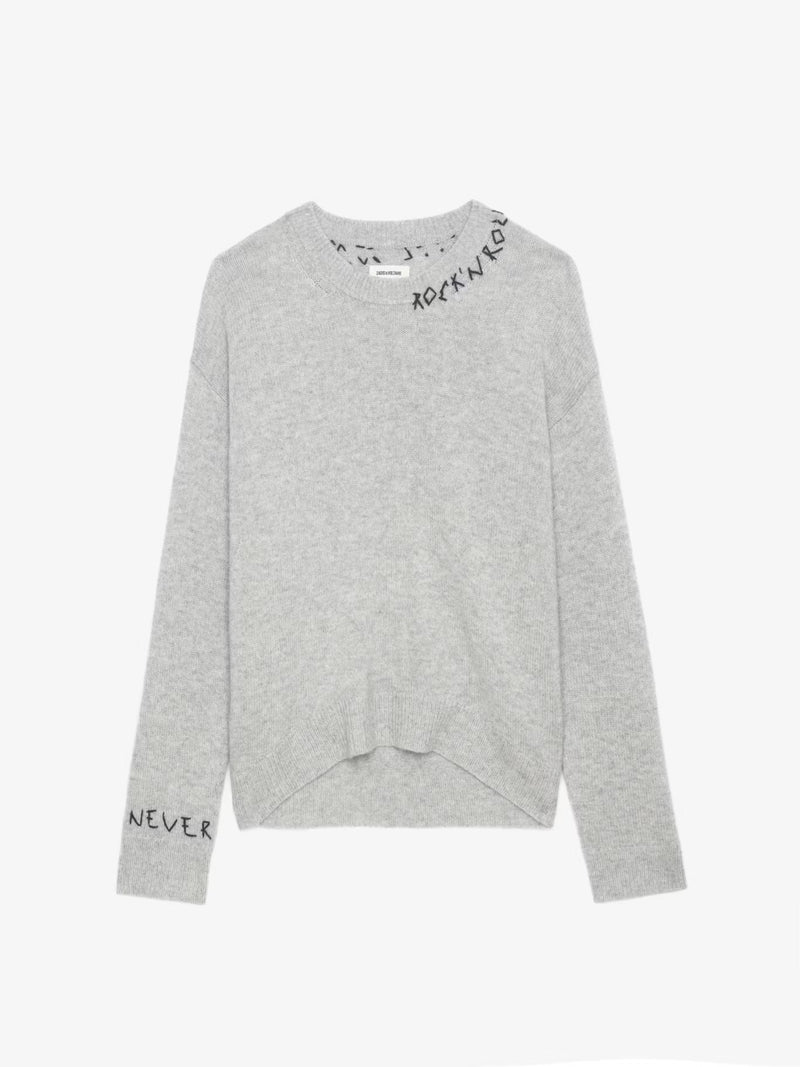 ZADIG & VOLTAIRE MARKUS GRIS CHINE CASHMERE SWEATER