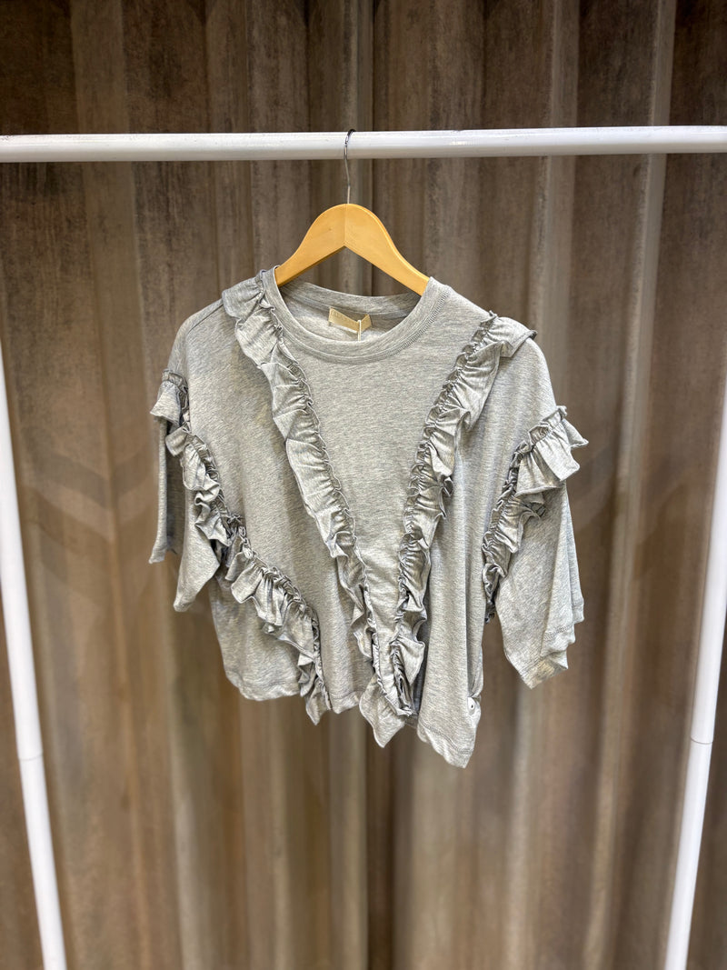 ULLA JOHNSON SYDNEY GREY RUFFLE T-SHIRT