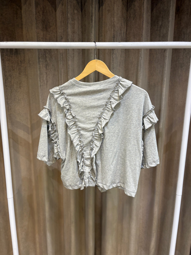 ULLA JOHNSON SYDNEY GREY RUFFLE T-SHIRT