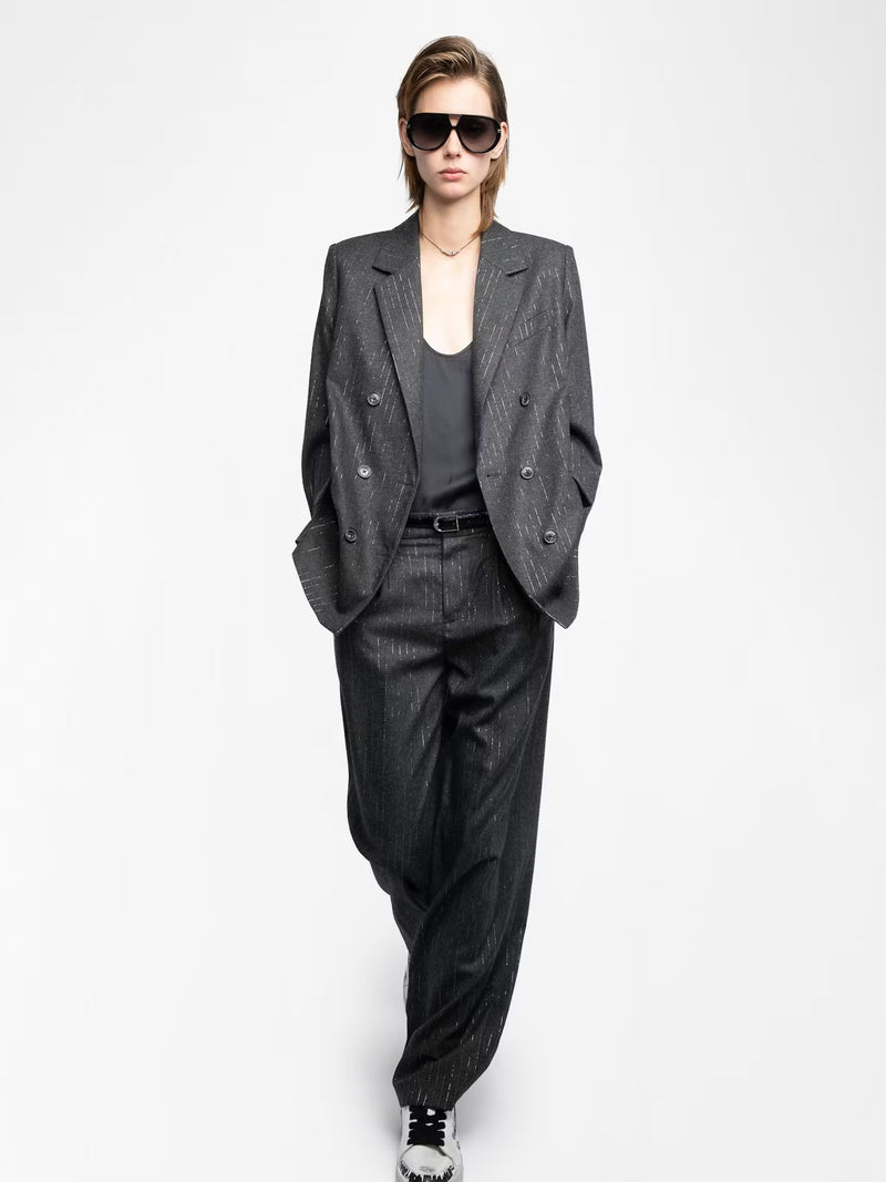 ZADIG & VOLTAIRE PUROS FLANELLE STRIPES ANTHRACITE
