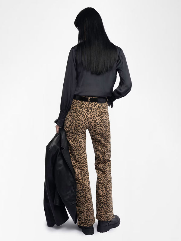 ZADIG & VOLTAIRE EVY DENIM LEOPARD HIGH WAIST JEANS