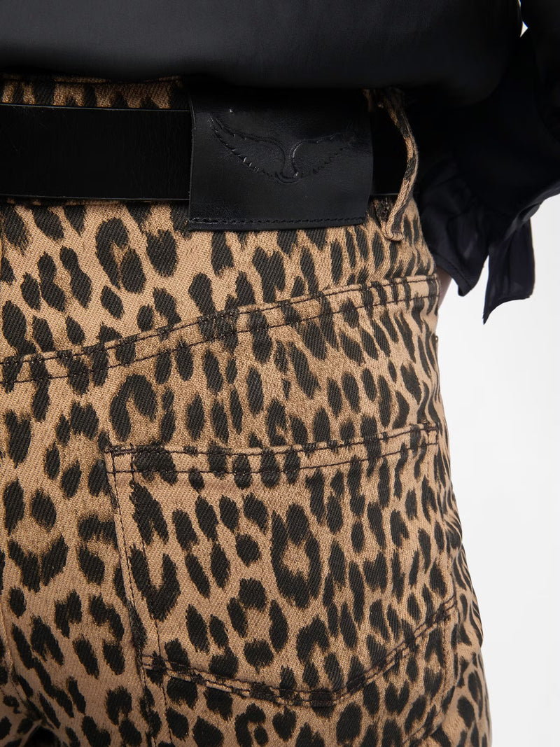 ZADIG & VOLTAIRE EVY DENIM LEOPARD HIGH WAIST JEANS