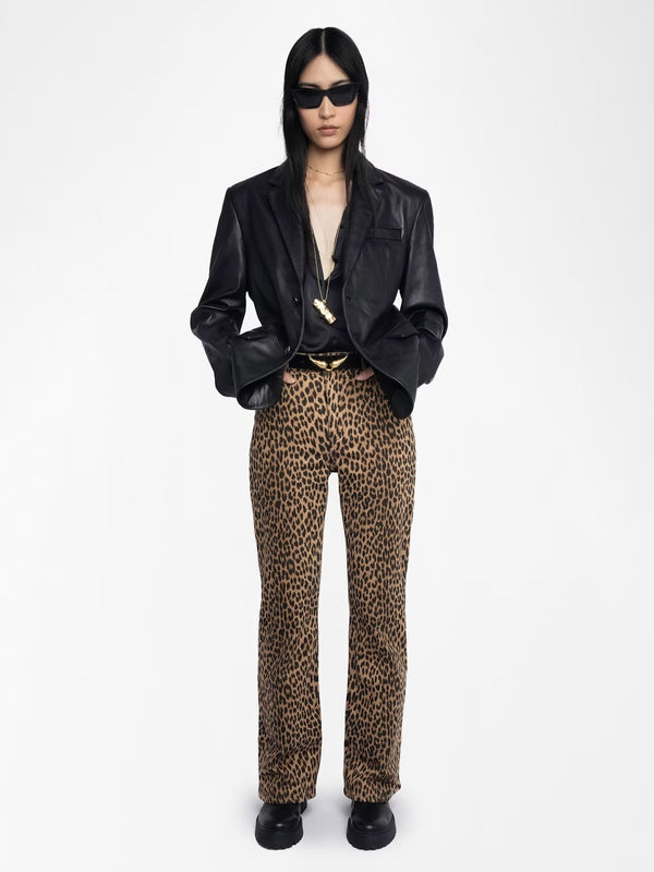 ZADIG & VOLTAIRE EVY DENIM LEOPARD HIGH WAIST JEANS