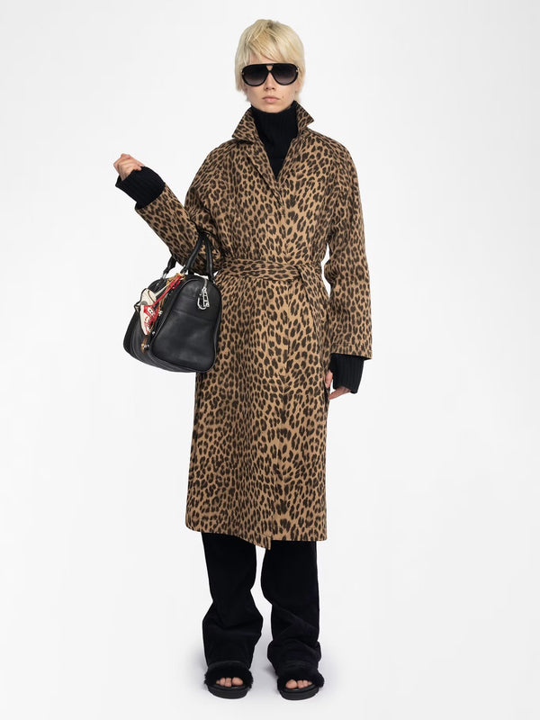 ZADIG & VOLTAIRE MENTLE CANVAS LEOPARD TRENCH