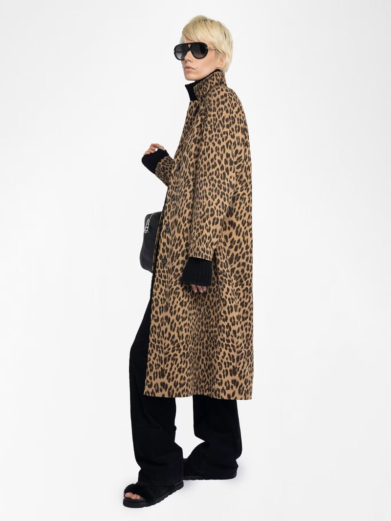 ZADIG & VOLTAIRE MENTLE CANVAS LEOPARD TRENCH