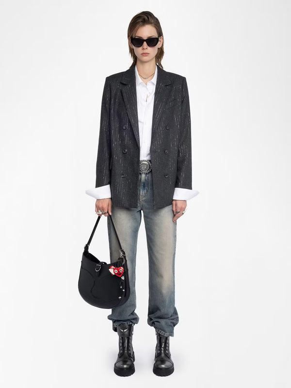 ZADIG & VOLTAIRE VASKA FLANELLE STRIPES ANTHRACITE BLAZER