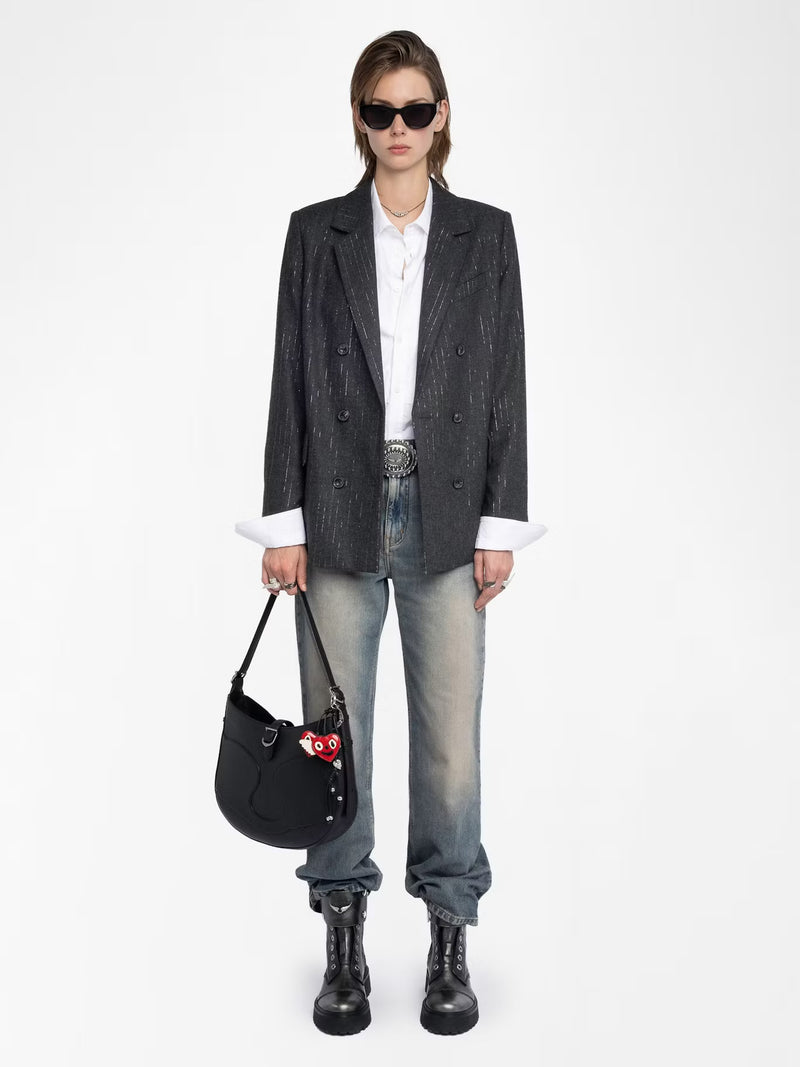 ZADIG & VOLTAIRE VASKA FLANELLE STRIPES ANTHRACITE BLAZER