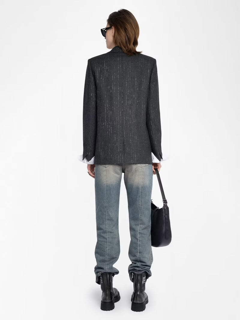 ZADIG & VOLTAIRE VASKA FLANELLE STRIPES ANTHRACITE BLAZER