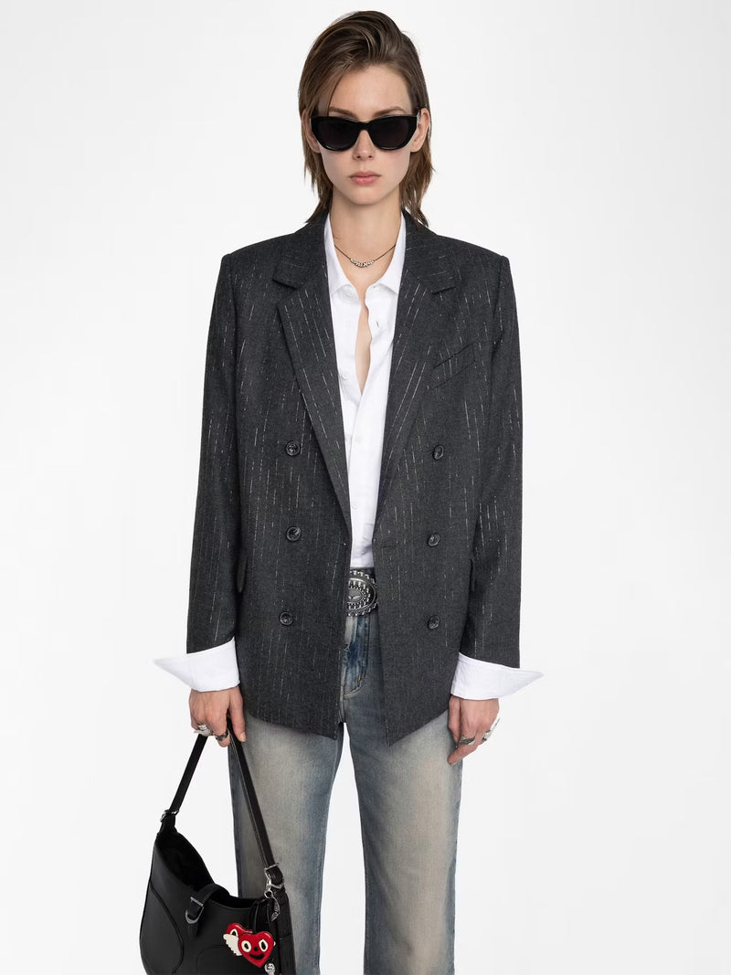 ZADIG & VOLTAIRE VASKA FLANELLE STRIPES ANTHRACITE BLAZER