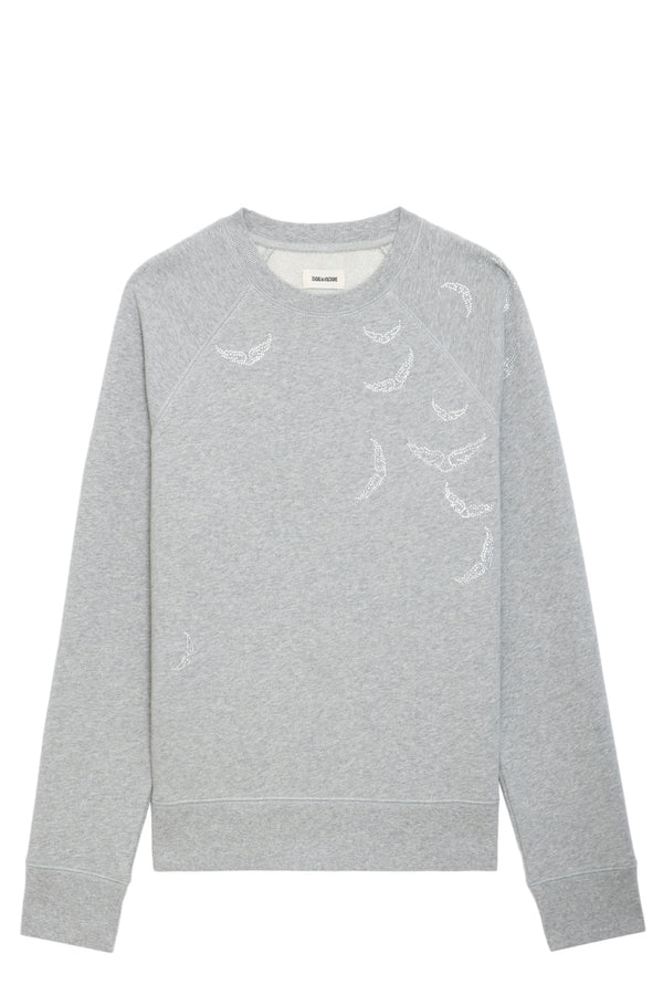 ZADIG & VOLTAIRE RAIN STRASS WINGS GREY SWEATER