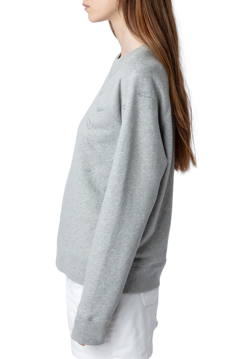 ZADIG & VOLTAIRE RAIN STRASS WINGS GREY SWEATER