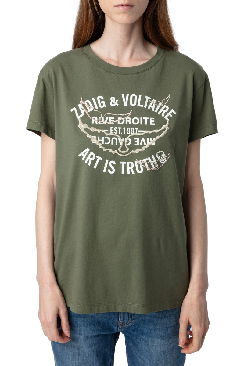 ZADIG & VOLTAIRE KHAKI WALK BLASON WINGS T-SHIRT