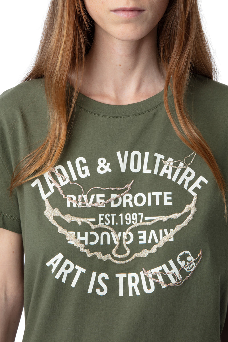 ZADIG & VOLTAIRE KHAKI WALK BLASON WINGS T-SHIRT