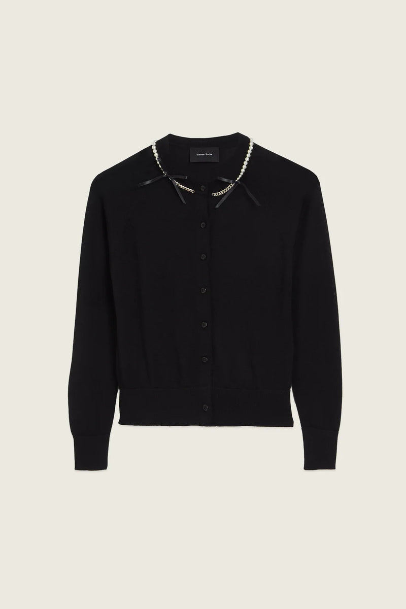 SIMONE ROCHA PEARL & CHAIN BOW CARDIGAN