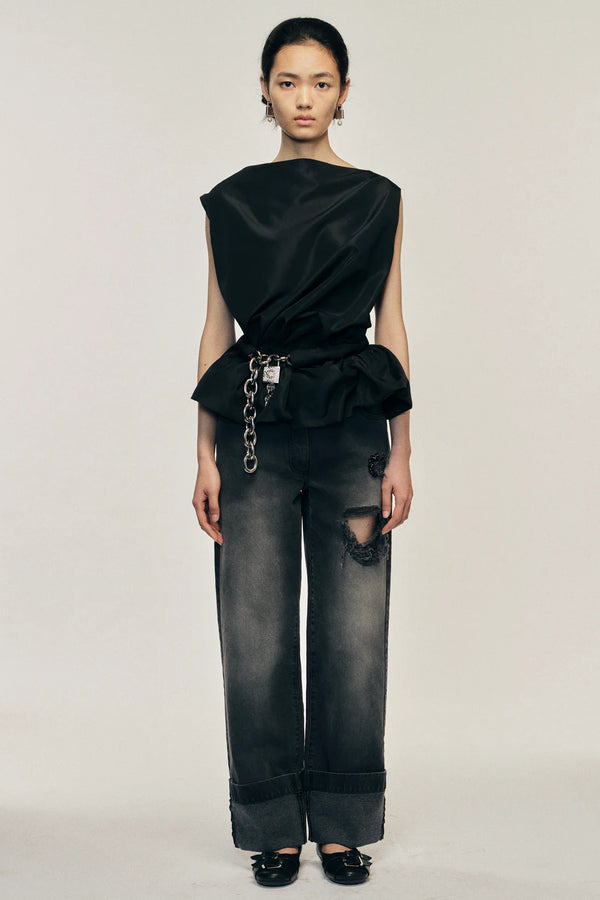 SIMONE ROCHA DRAPED PEPLUM TOP BLACK