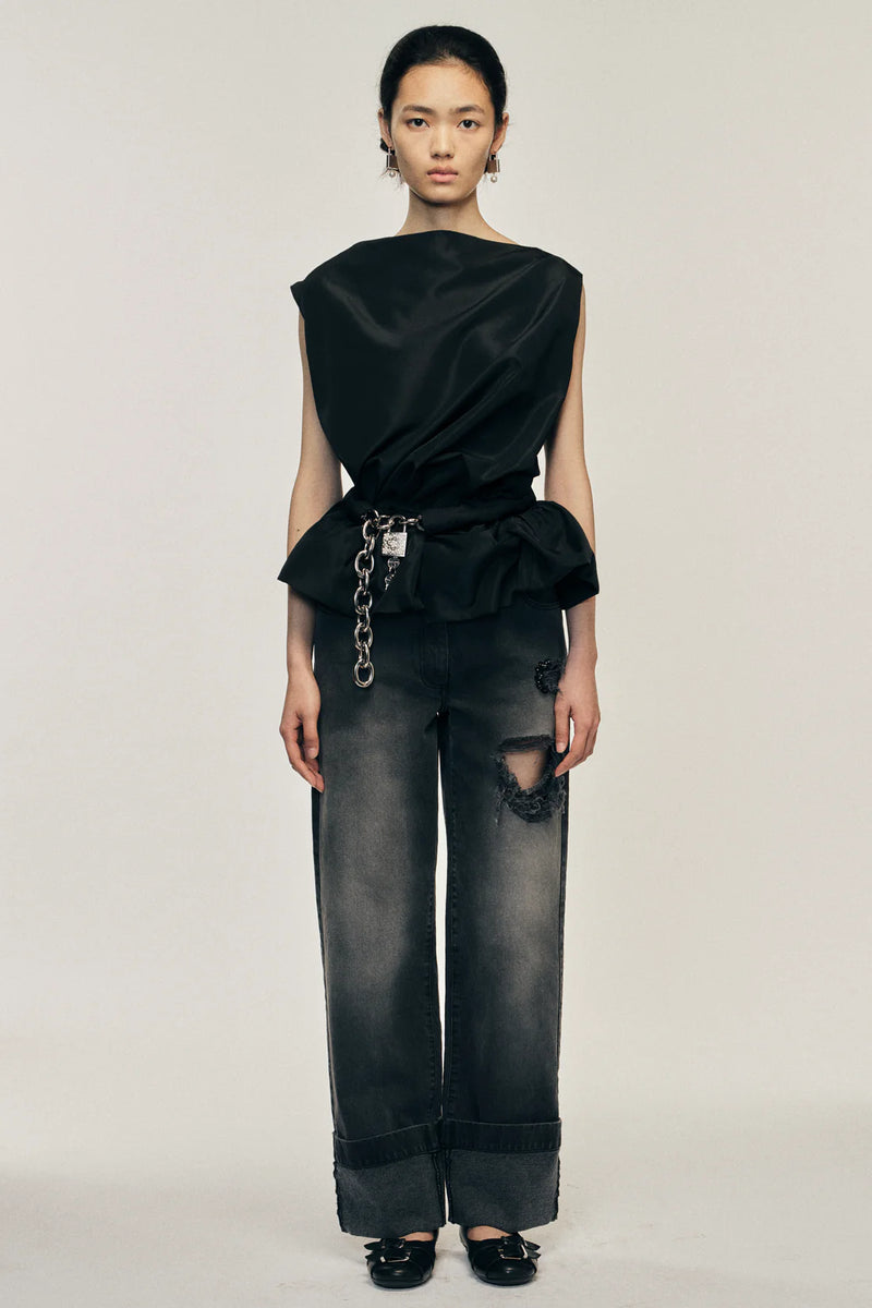 SIMONE ROCHA DRAPED PEPLUM TOP BLACK