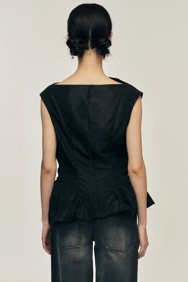 SIMONE ROCHA DRAPED PEPLUM TOP BLACK