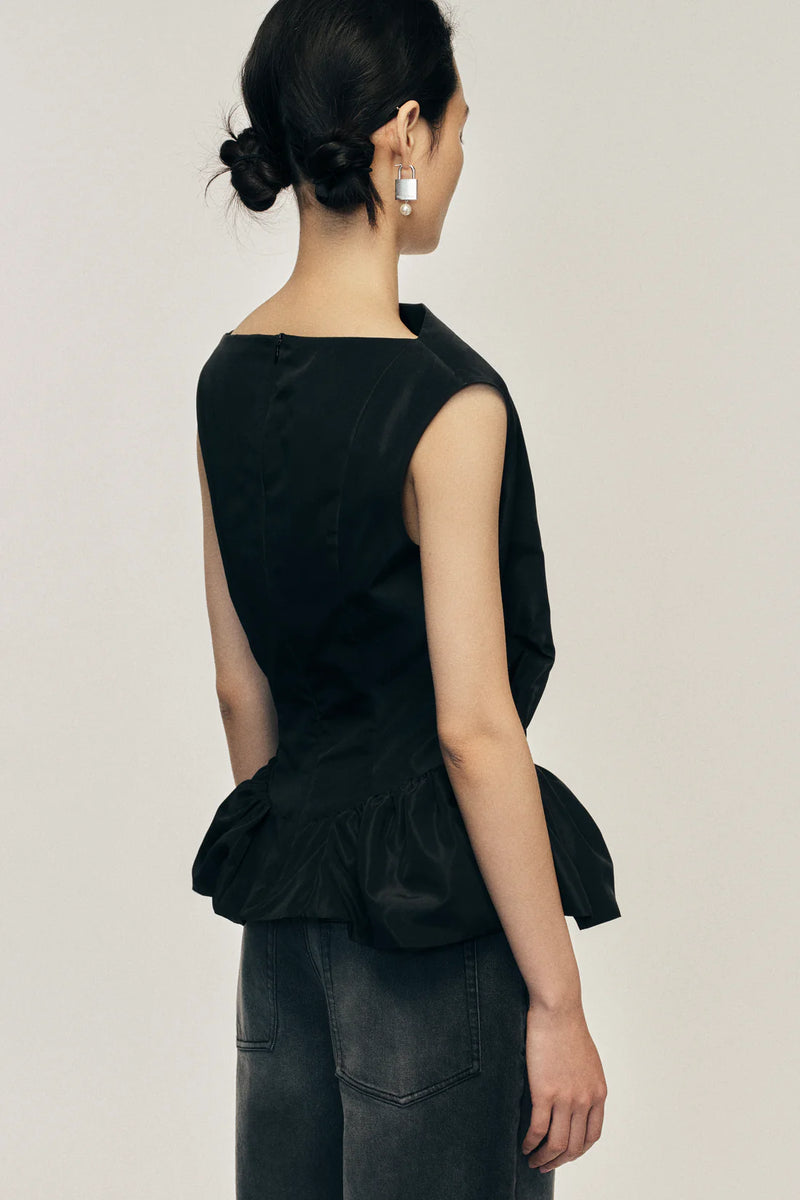 SIMONE ROCHA DRAPED PEPLUM TOP BLACK